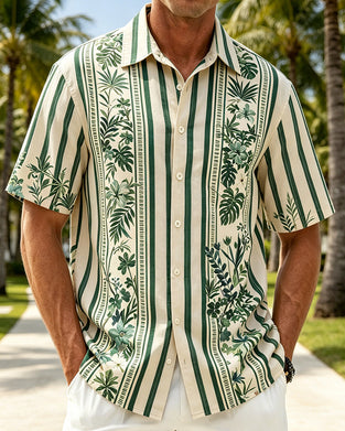 Lapel Botanical Print Short-Sleeve Shirts