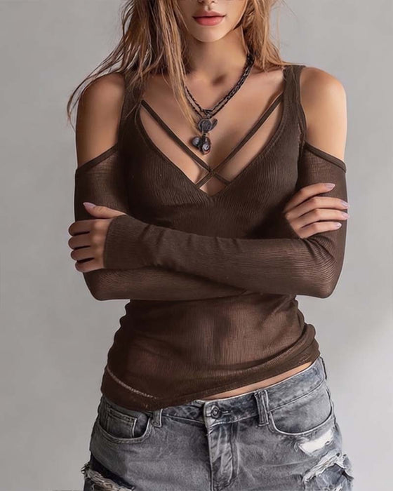 Crisscross V-Neck Off-Shoulder Blouse