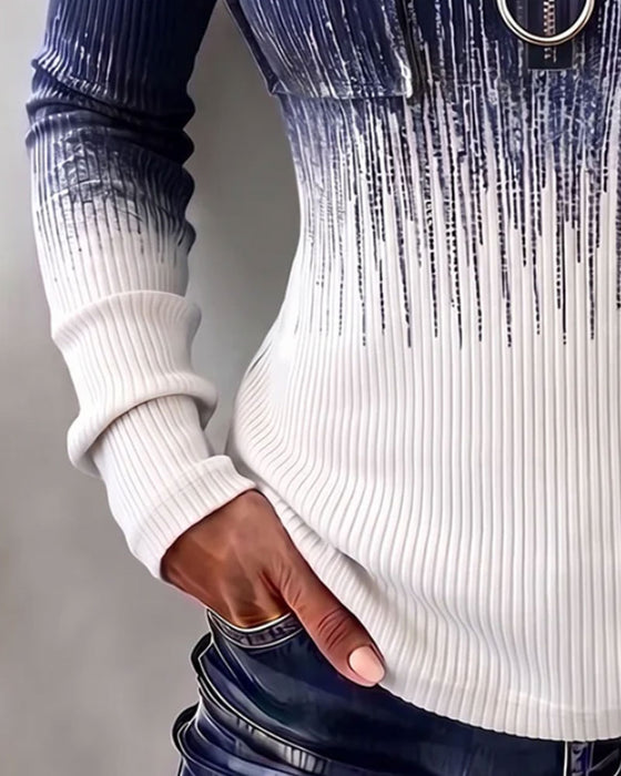 Hooded Zip Gradient Fitted Top