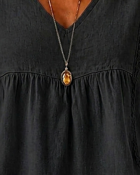 V-Neck Shirred Short Sleeve Blouse