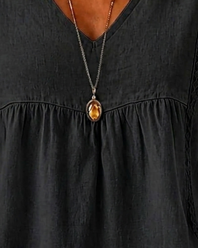 V-Neck Shirred Short Sleeve Blouse