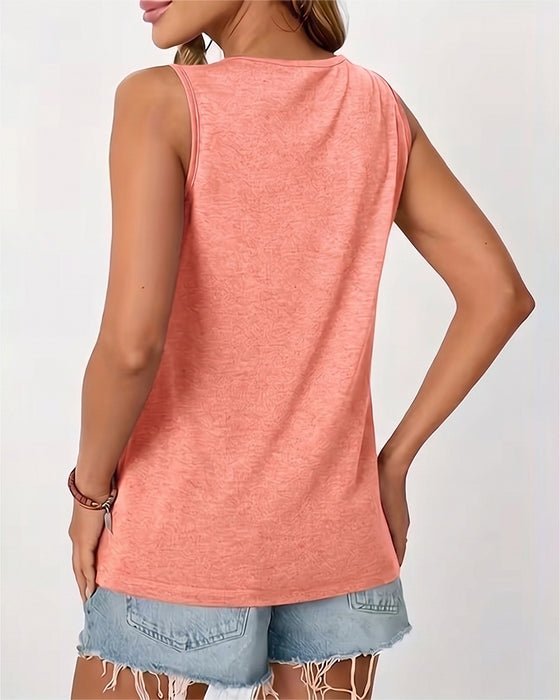 Solid Color U-Neck Pleated Tank Top