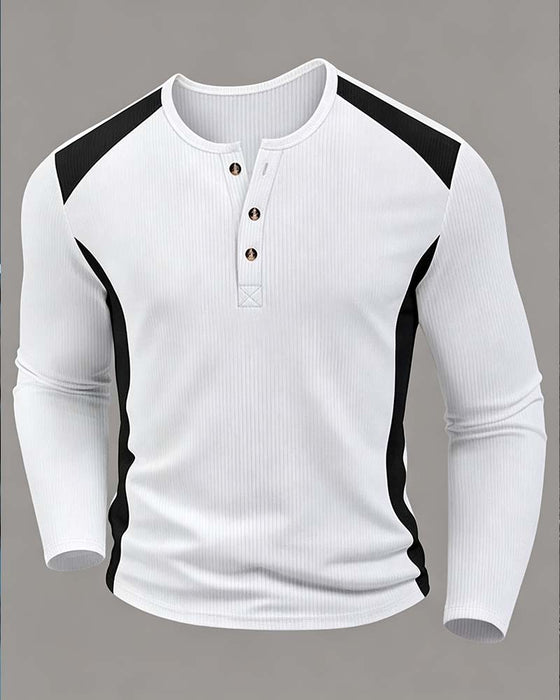 Two-Tone Crewneck Buttoned Top