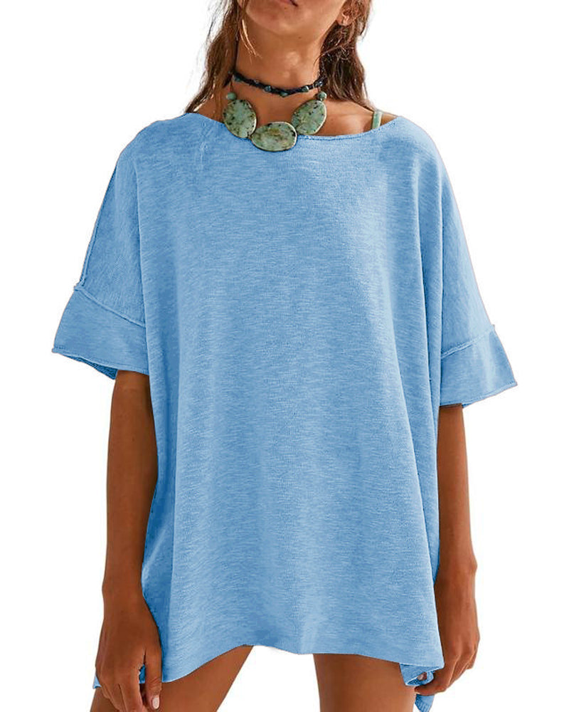 Solid Color Patchwork Half-Sleeve T-Shirt