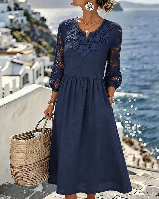 Lace Patchwork 3/4 Sleeve Dress