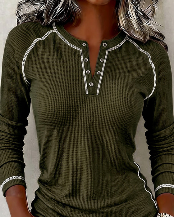 Waffle Henley Long Sleeve Top