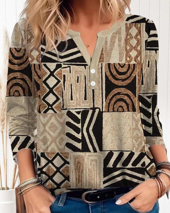 Geometric patchwork printed top