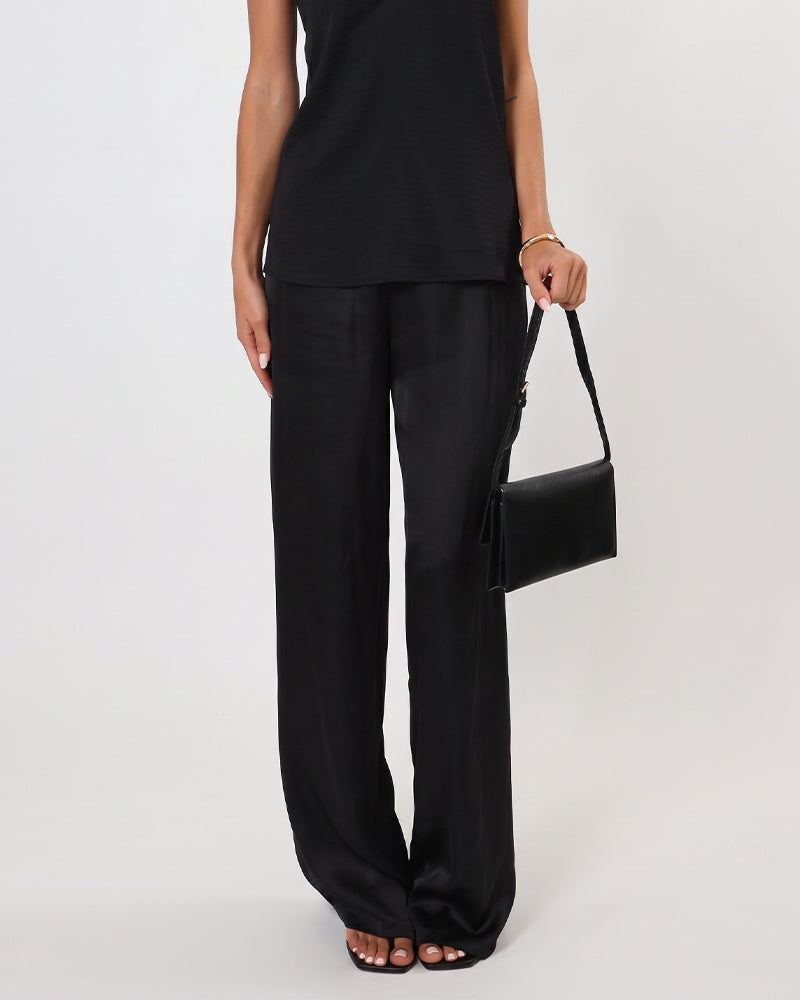Diagonal Striped Patchwork Solid Color Wide-Leg Pants