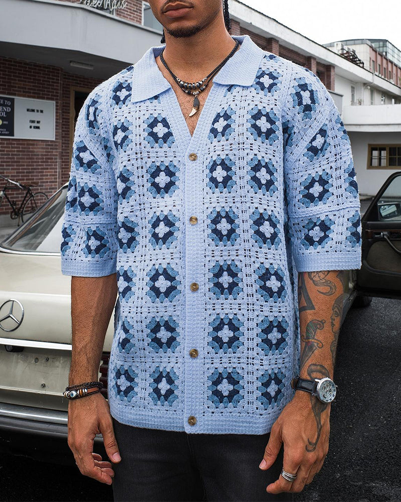 V-Neck Hollow Out Print Shirt T-Shirt