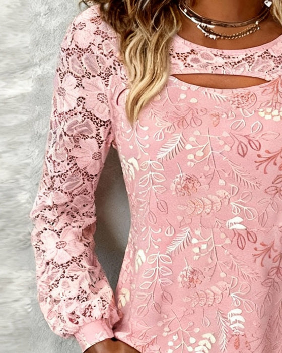 Hollow-Out Fashion Patchwork Blouse