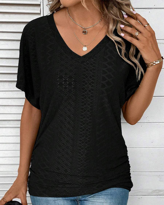 V-Neck Solid Color Casual T-Shirt