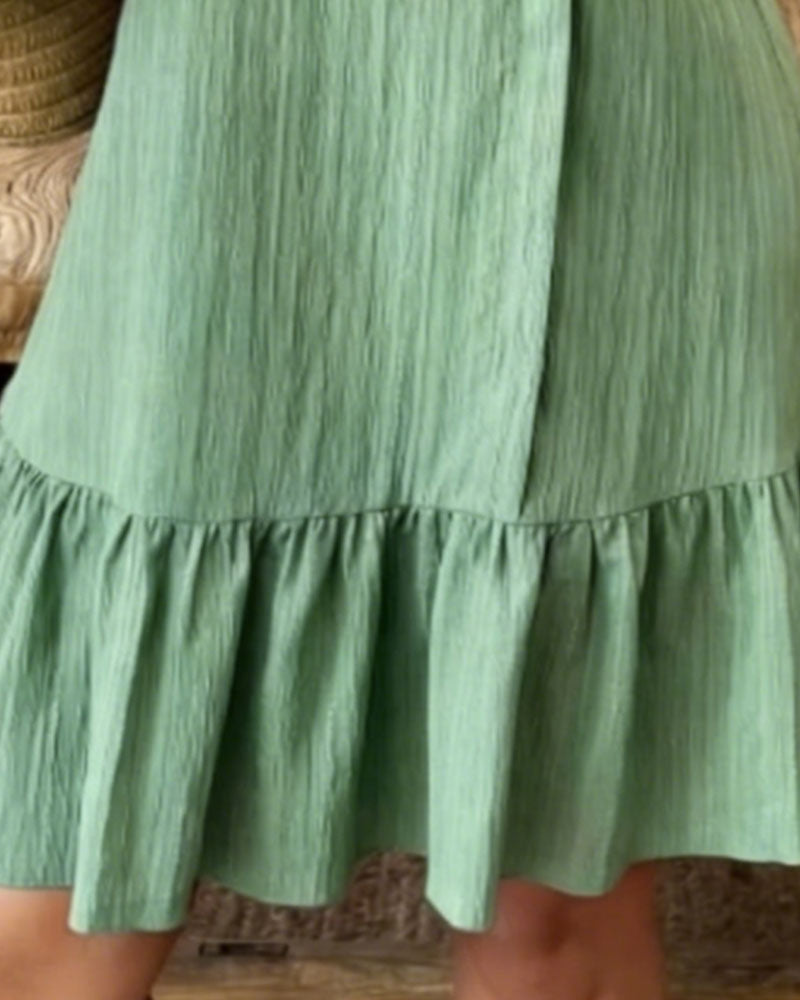 Asymmetrical Wrap Sleeveless Ruffle Hem Dress