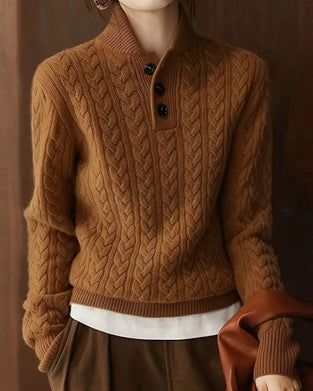 Stand Collar Cable Knit Pullover