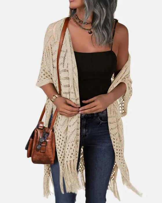 Cut-Out Fringe Detail Cardigan