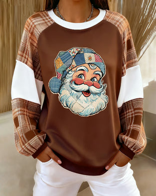 Plaid Christmas Print Loose Sweatshirt