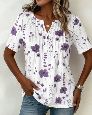 Waffle V-Neck Floral T-Shirt