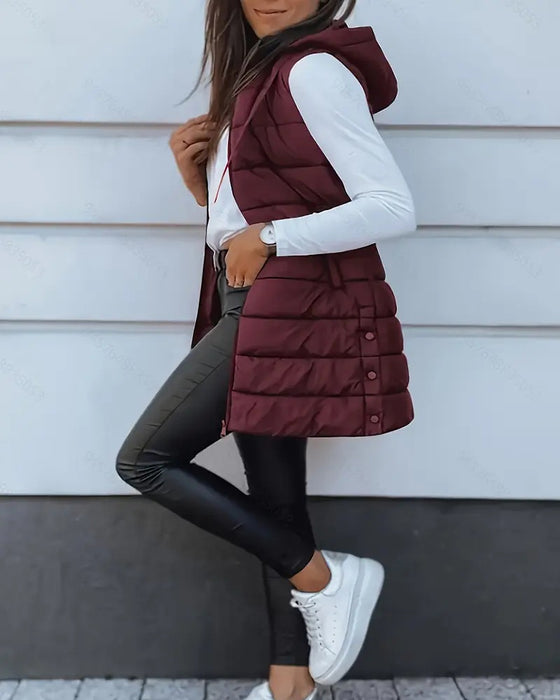 Hooded Mid-Length Vest Coat