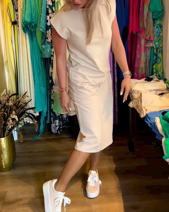 Simple solid color short sleeve dress