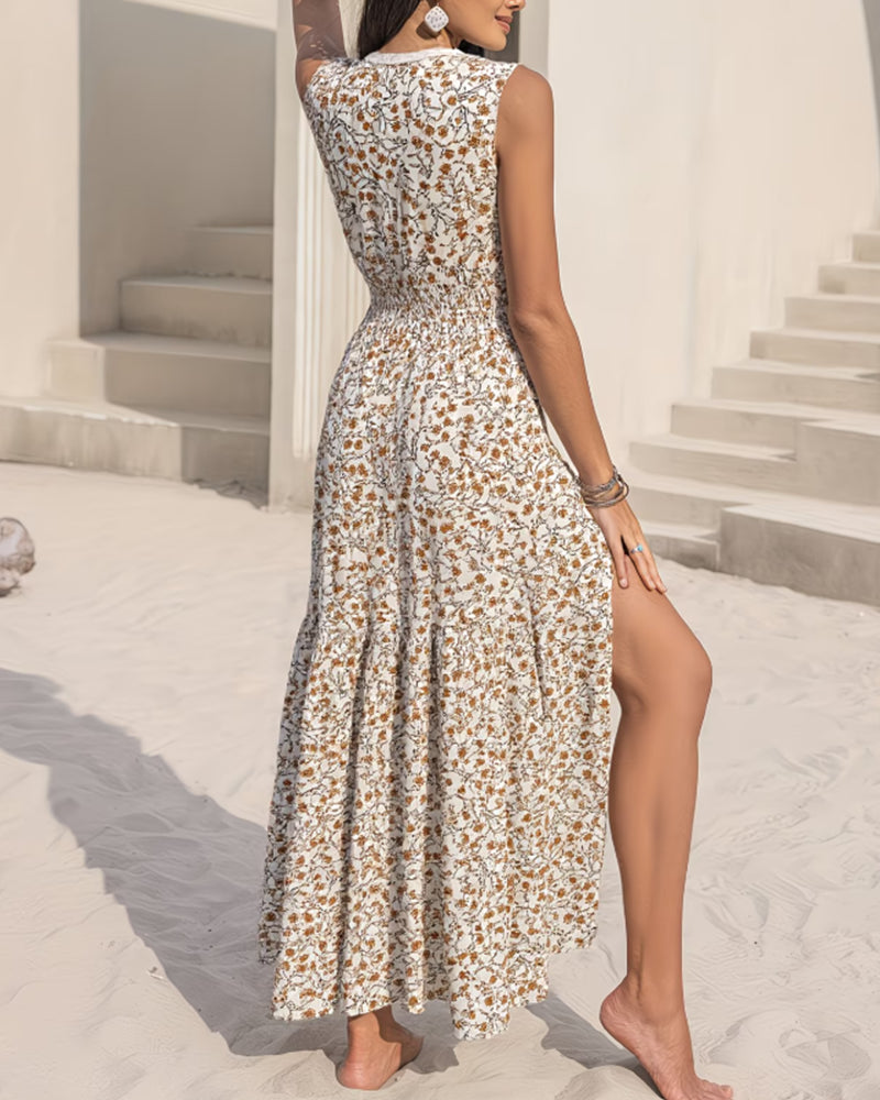 Sleeveless V-Neck Floral Dress