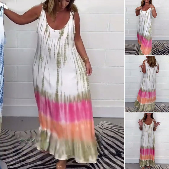 Contrast Color Print Halter Dress