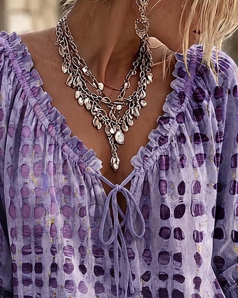 Polka Dot Lace Up Blouse