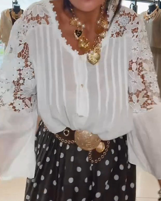 Cut-Out Lace Flare Sleeve Blouse