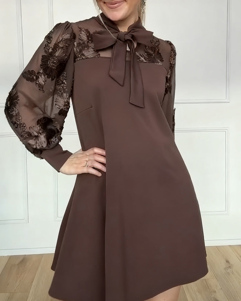 Long-Sleeved Tie-Up Bow Dress