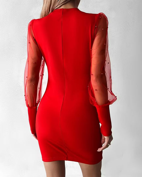 Mesh V-Neck Fashion Patchwork Dress