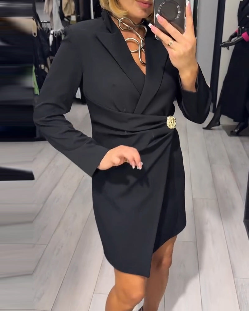 Solid Color Suit Collar Fashion Dress