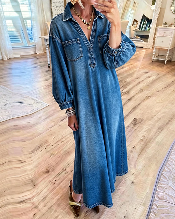 Denim Shirt Style Maxi Dress