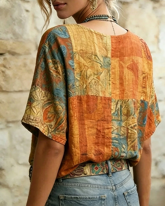 Vintage Dragonfly Print Casual Blouse