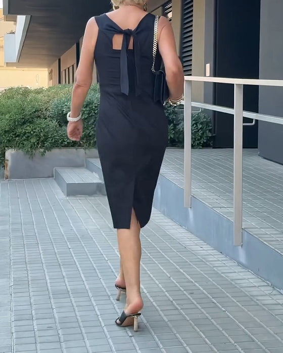 Square Neck Solid Color Dress
