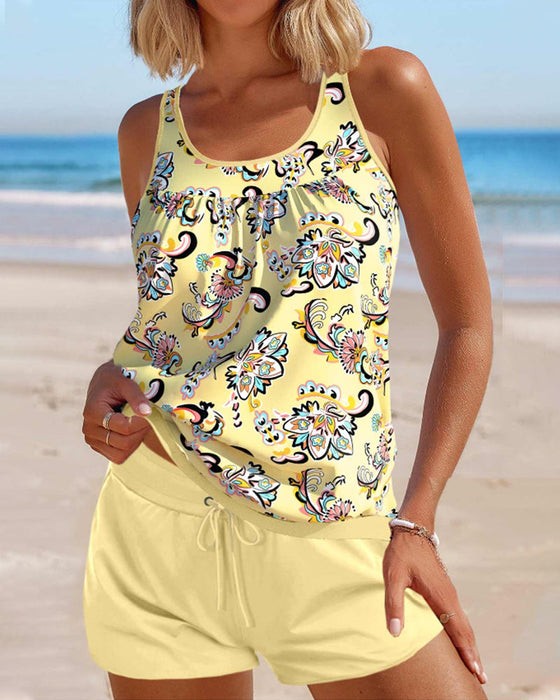 Sleeveless printed tankini swimsuit