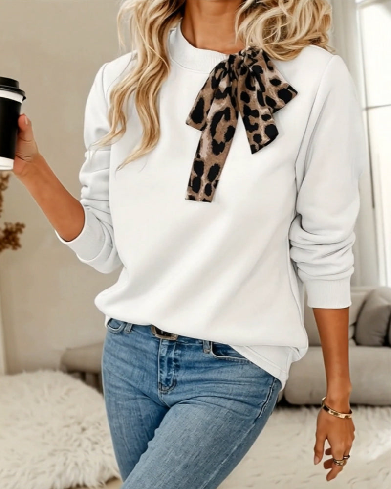Casual Crew Neck Bow Knot Sweatshirt