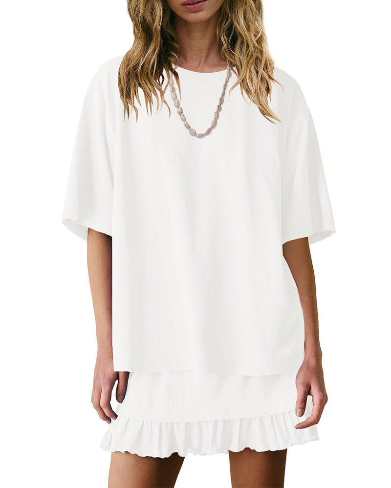 Round Neck Solid Color Two Piece Set