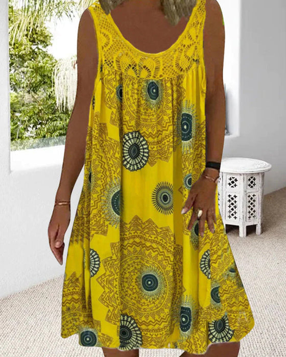 Women summer o-neck sleeveless print dress