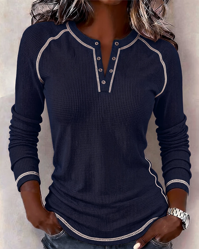 Waffle Henley Long Sleeve Top
