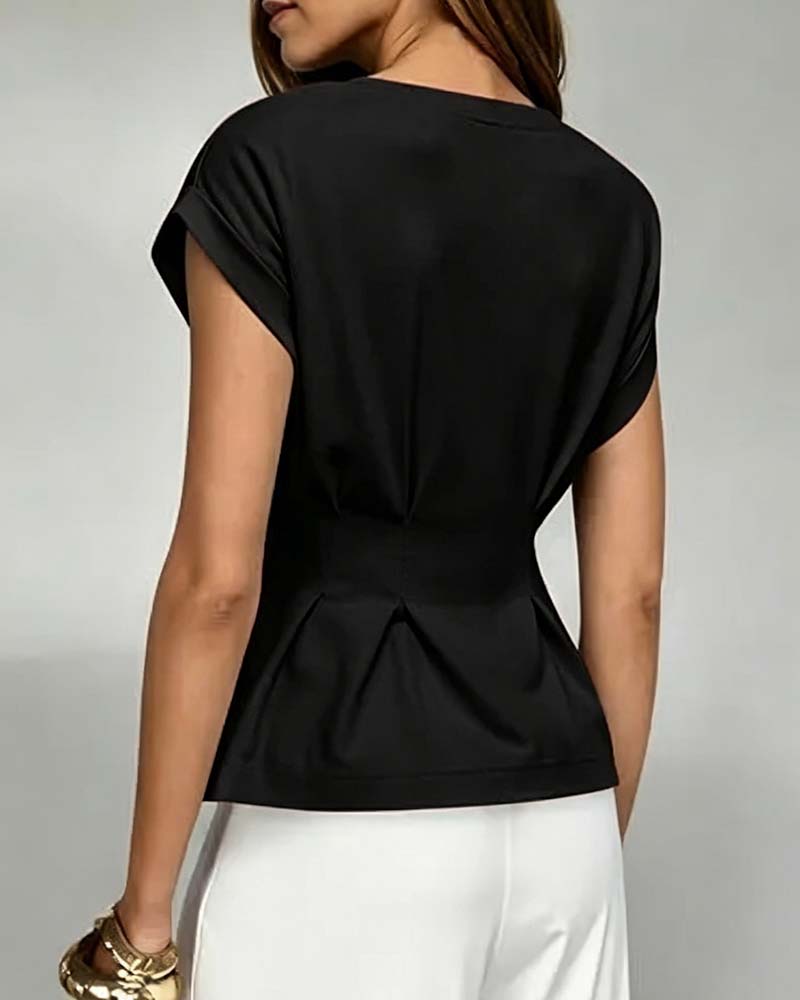 Cap Sleeve Shirred Waist T-Shirt
