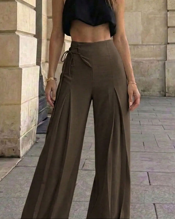 Solid Color Lace Up Long Pants