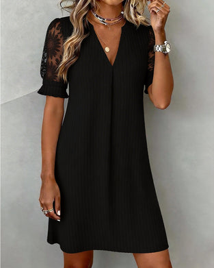 Elegant Lace Sleeve V-Neck Dress