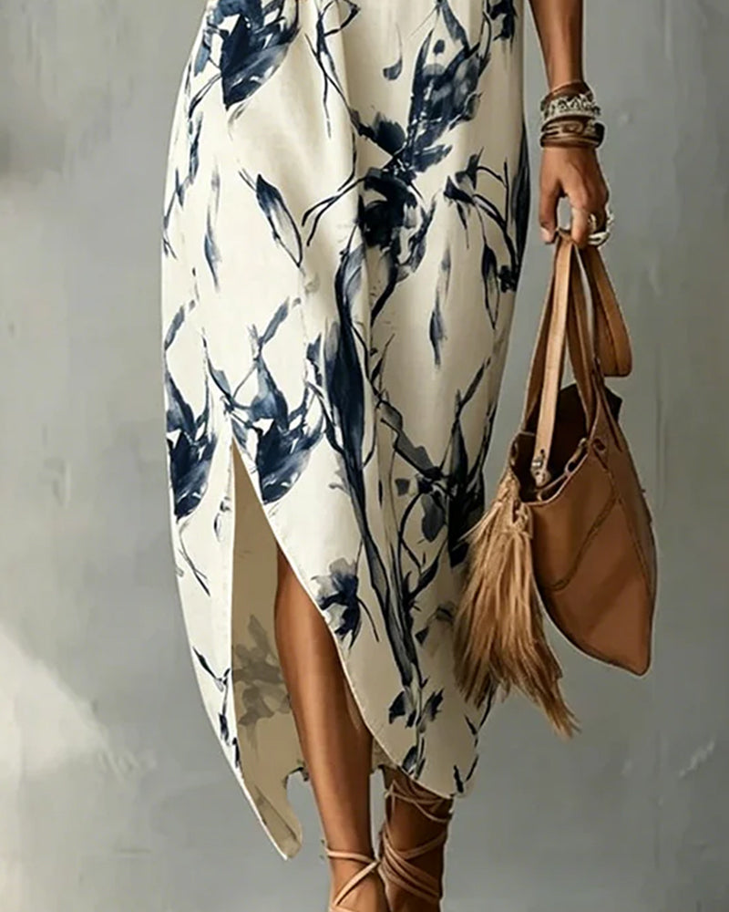 Ink Blue Stand Collar Sleeveless Dress