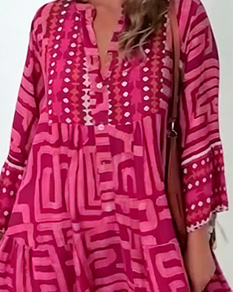 Ethnic Geometric Print Dress