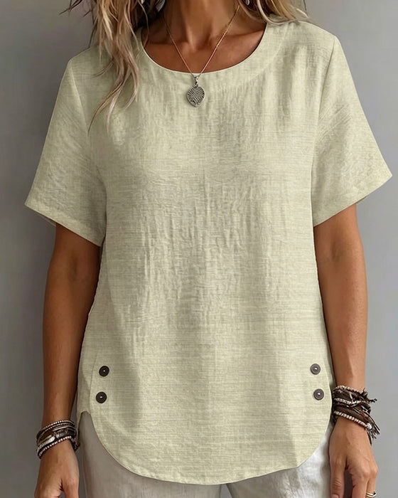 Crew Neck Solid Color Simple T-Shirt 100%Cotton