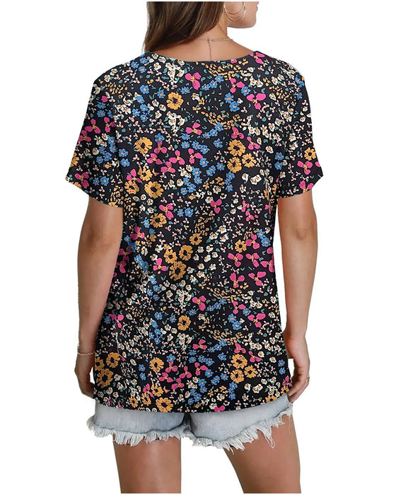 Floral V-Neck Short-Sleeved Blouse