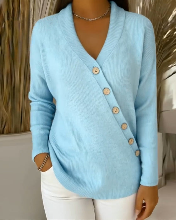 V-neck button-down sweater