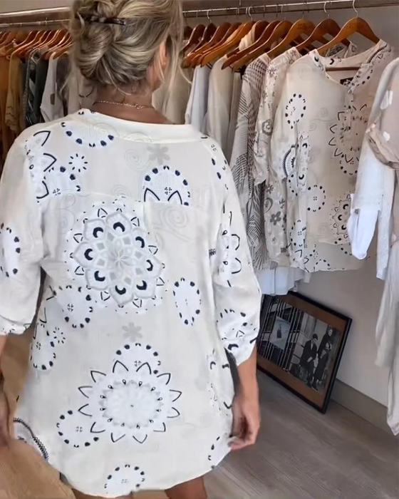 Versatile V-Neck Printed Half Sleeves Blouse