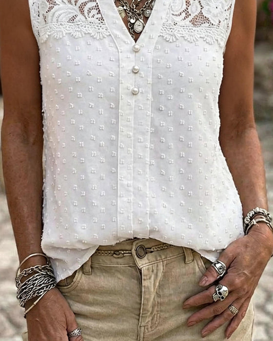 Lace Jacquard Sleeveless Tank Top