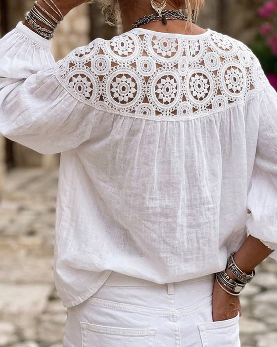 Lantern Sleeve Lace Loose Blouse
