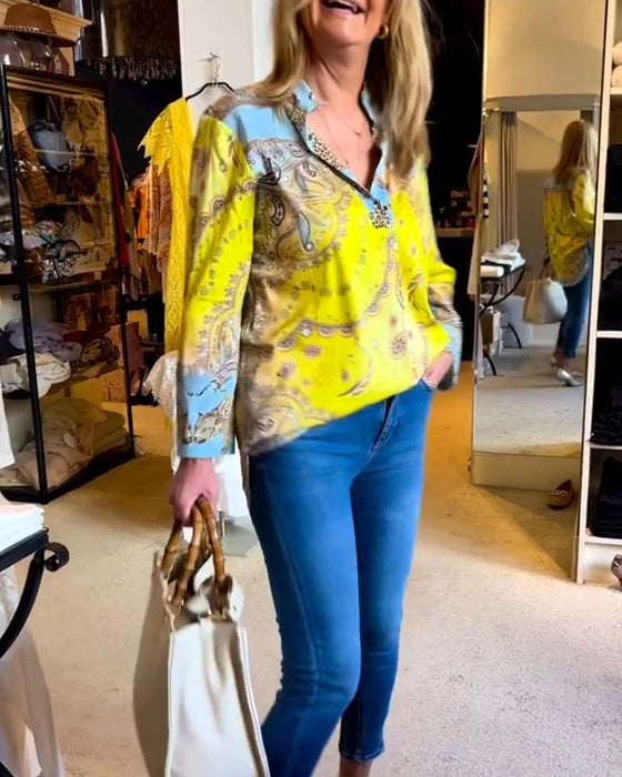 V-neck Printed Blouse