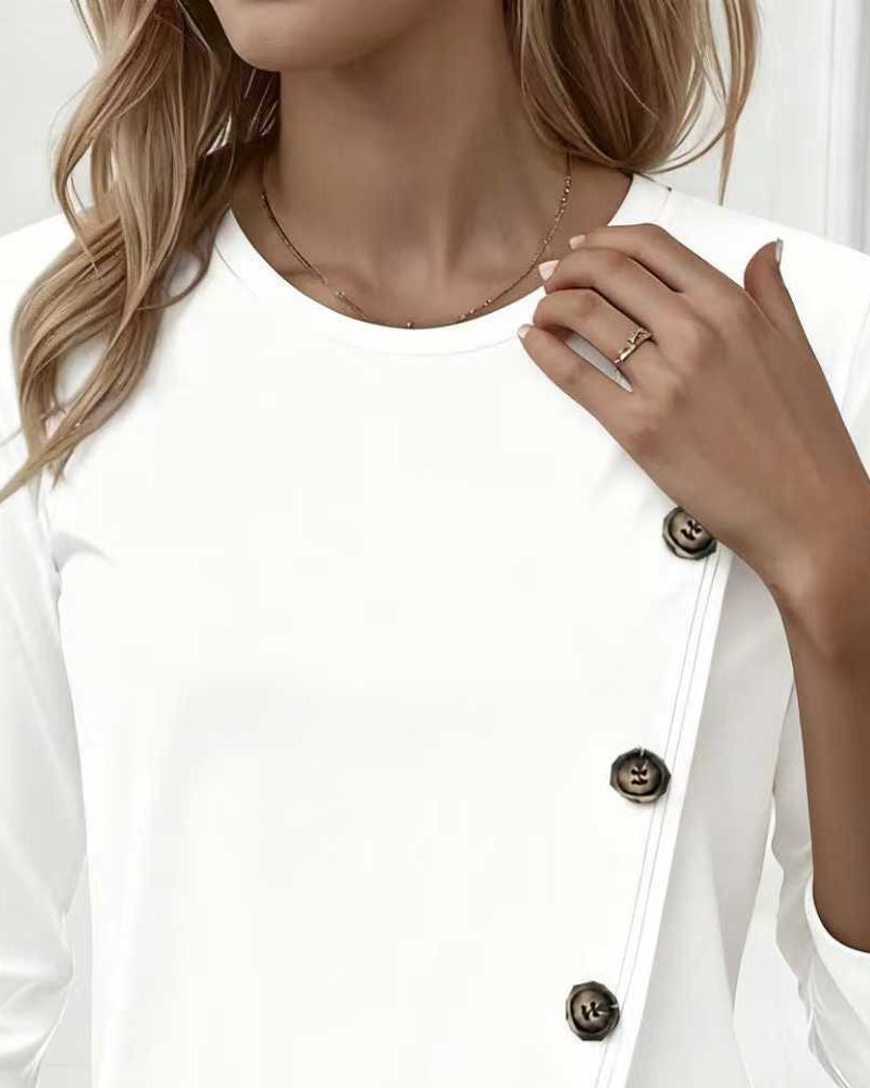 Irregular Fake Button Long Sleeve T-Shirt